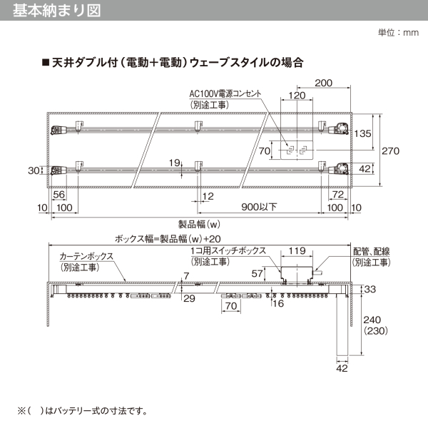 トーソー 電動カーテンレール レガートコモ ウェーブスタイル ダブルセット（電動+電動）バッテリー式 2.51m〜3.00m ホワイト ブラック 受注生産品_13