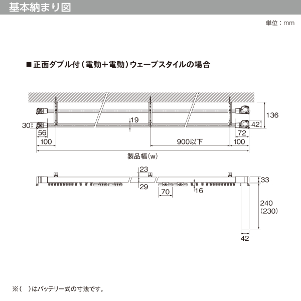 トーソー 電動カーテンレール レガートコモ ウェーブスタイル ダブルセット（電動+電動）バッテリー式 2.51m〜3.00m ホワイト ブラック 受注生産品_12