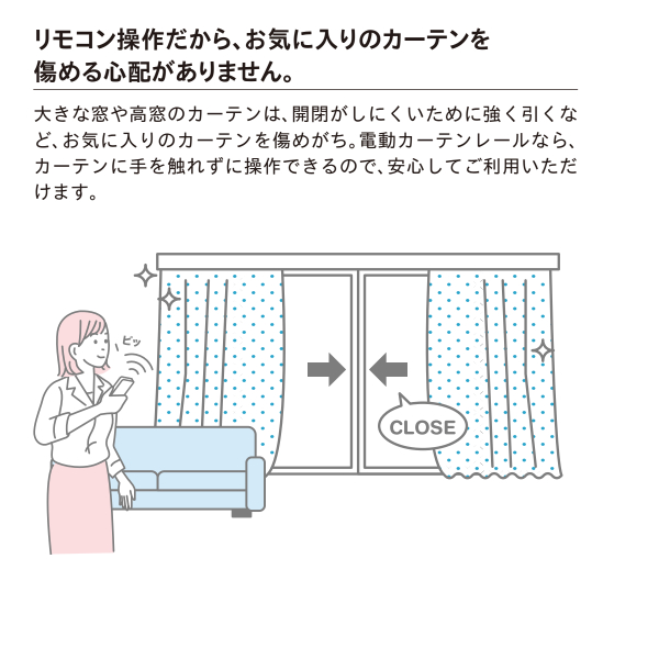 トーソー 電動カーテンレール レガートコモ ウェーブスタイル ダブルセット（電動+電動）バッテリー式 2.51m〜3.00m ホワイト ブラック 受注生産品_3