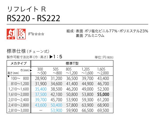 サンゲツ 遮熱 ロールスクリーン リフレイトR RS220〜RS222 巾50.5