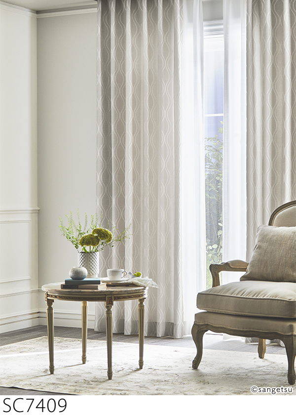 サンゲツ オーダーカーテン SC7409-SC7410 仕上り巾451〜525cm×仕上り丈221〜240cm LP仕様（形態安定加工）約2倍ヒダ 裾：折返し