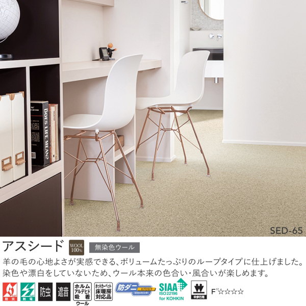 アスワン Wall to Wall 無染色ウール100%カーペット アスシード（SED-05・95・65）ヨコ190cm×タテ290cm