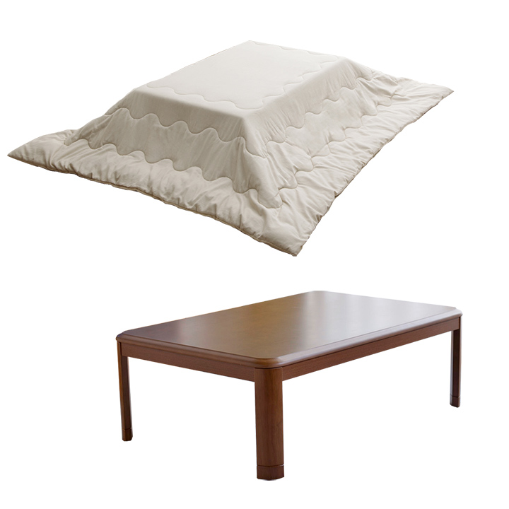 ハイコタツ　長方形テーブル　ベージュこたつ布団 こたつ セット 長方形 大判 テーブル 布団 2点セット 薄掛先染めこたつ