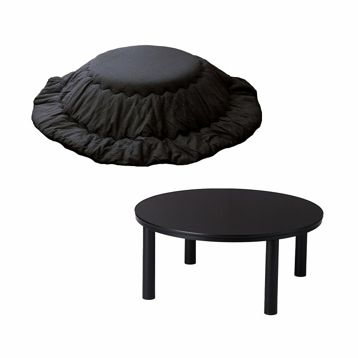 ダイニングこたつ高足丸テーブル円形　白黒 掛布団付き 高さ調節 ハイタイプこたつ 円形 円卓 4点セット ハイタイプ こたつ 2