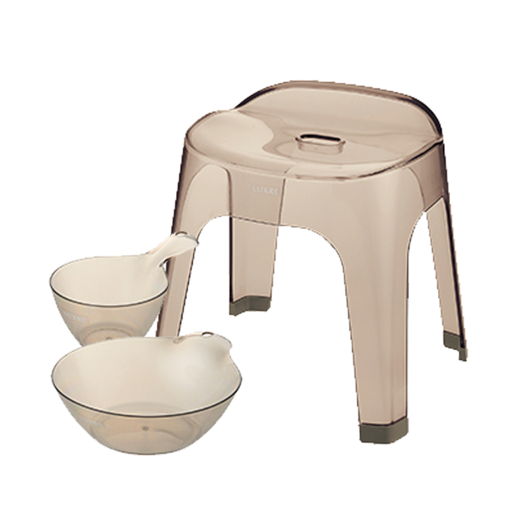 バス用品 リュクレ 腰かけ 高さ 35cm 3点セット 腰かけ + 湯おけ + 手おけ 日本製 お風呂 セット 椅子 バスチェア 風呂イス イス かける 浴槽 桶 スケルトン_1