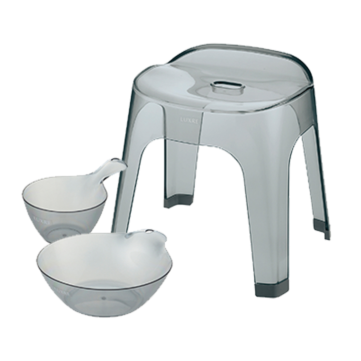 バス用品 リュクレ 腰かけ 高さ 35cm 3点セット 腰かけ + 湯おけ + 手おけ 日本製 お風呂 セット 椅子 バスチェア 風呂イス イス かける 浴槽 桶 スケルトン_2