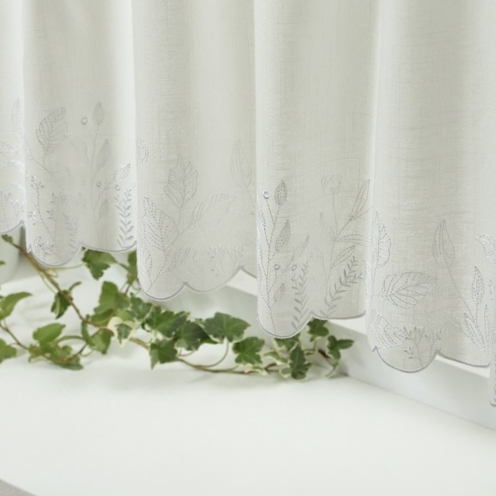 カフェカーテン 選べる刺繍カフェカーテン 142×45cm 小窓用 カーテン おしゃれ 刺繍 カフェ...