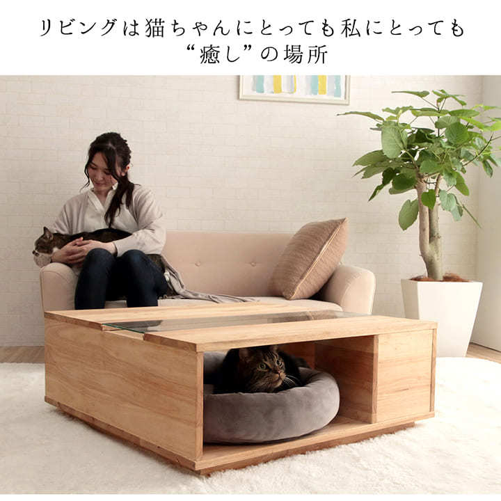 猫家具 センターテーブル 80×80cm ローテーブル ネコ おしゃれ