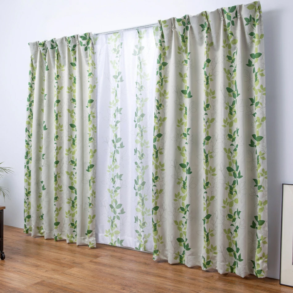 100×135cm （4枚組） モダンリーフ 3級 遮光カーテン 同柄 ミラー