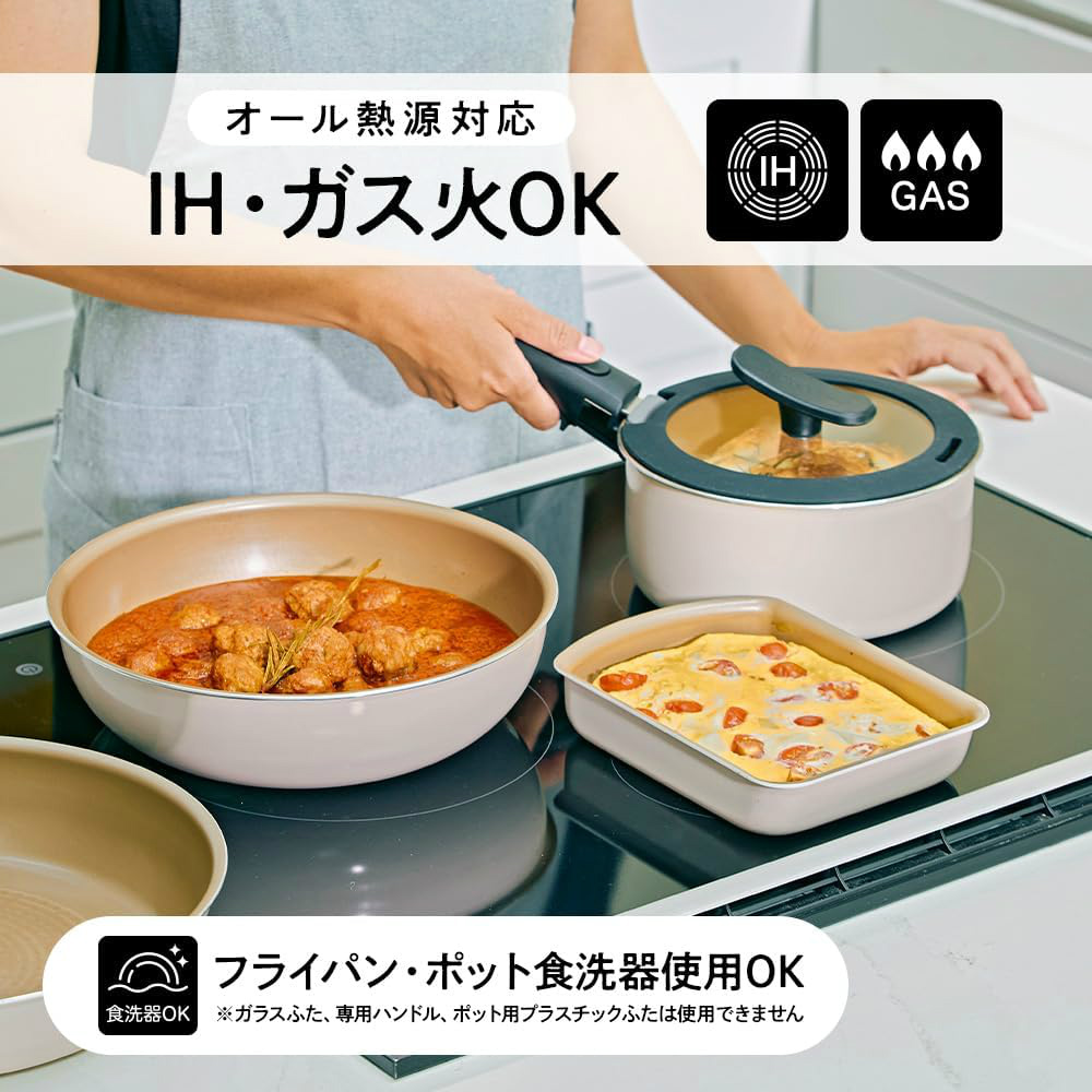 evercook(エバークック) フライパン鍋7点セット （オール熱源対応） evercook 【500日保証】evercook fit 着脱式フライパン7点セット 26cm