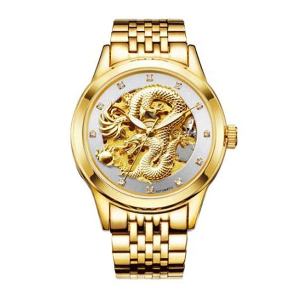 送料無料 腕時計 メンズ 精巧に作られた龍 ゴールド 自動巻き 高級腕時計 Dragon 人工ダイヤ 電池交換不要 ラインストーン ドラゴンウォッチ  S◇ 竜腕時計