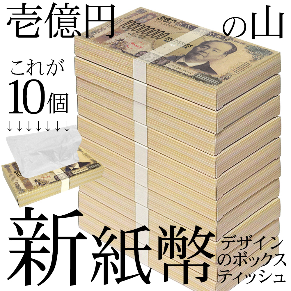 ボックスティッシュ 10箱セット 日本製 豪華 一億円ティッシュ 札束