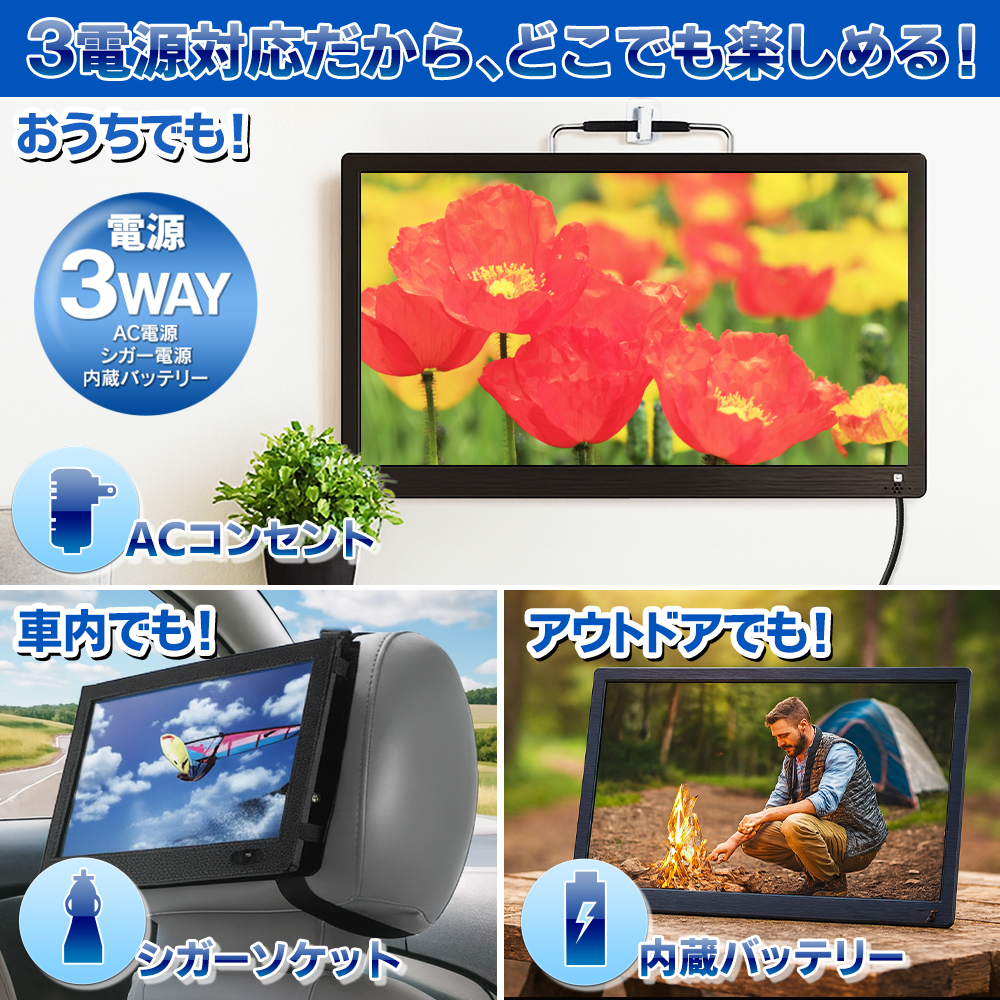 ポータブルテレビ 14インチ 録画機能 14型 大画面 高画質 HDMI 地デジ