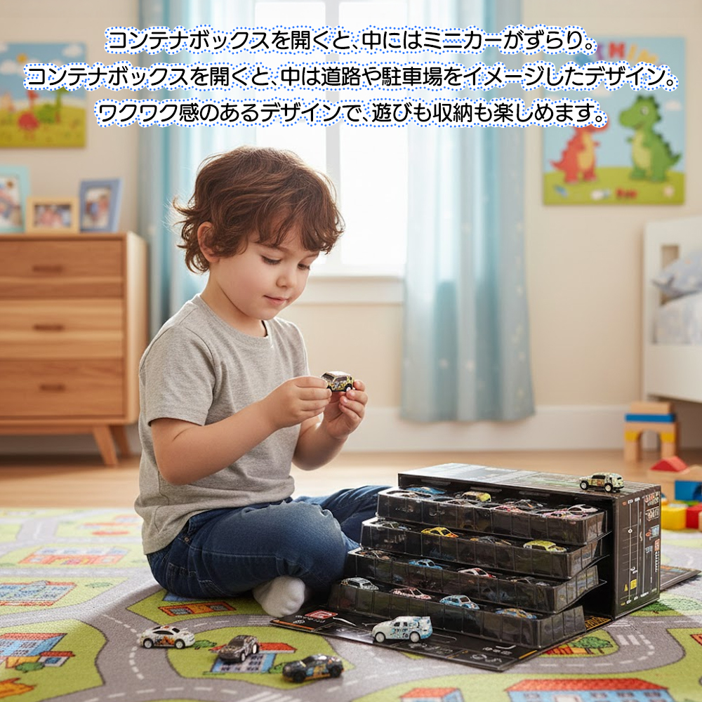 ミニカー48台付き】コンテナボックス 車 48P 収納ボックス ミニカー