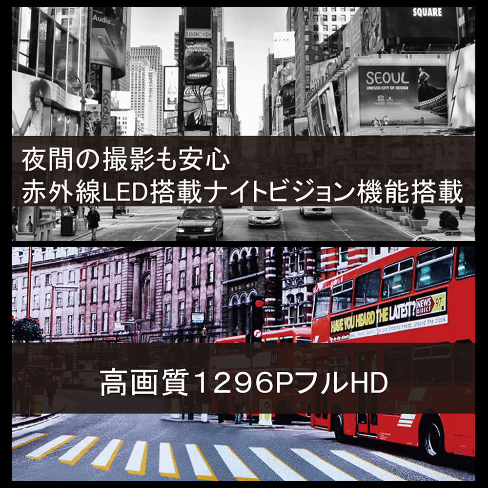 ナイトビジョンカメラ 夜間撮影 防水 防犯カメラ PRO フルハイビジョン