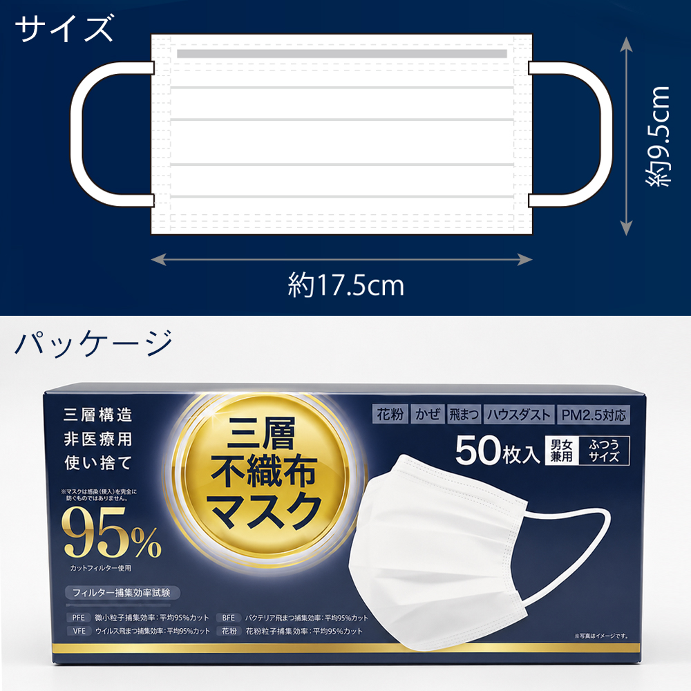 1箱230円】不織布マスク 白 大量250枚 50枚×5箱セット 3層構造 立体