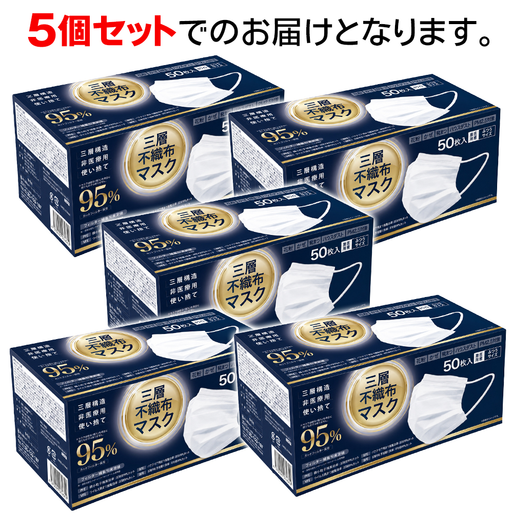1箱230円】不織布マスク 白 大量250枚 50枚×5箱セット 3層構造 立体