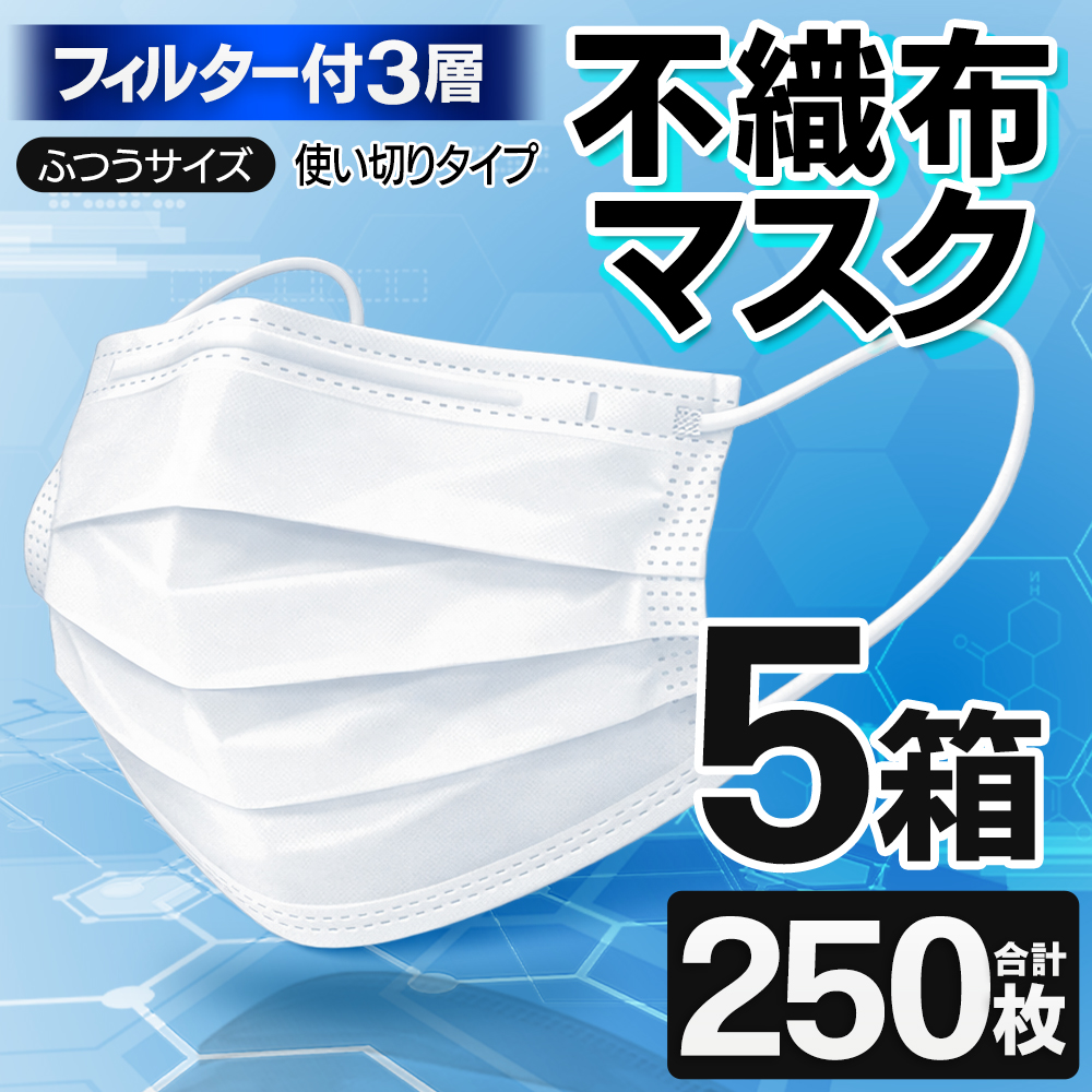 1000枚新品フィルターマスクBY-50 MASKU(エンボス)三層構造使い捨て 1箱230円】不織布マスク 白 大量250枚 50枚×5箱セット 3層構造 立体