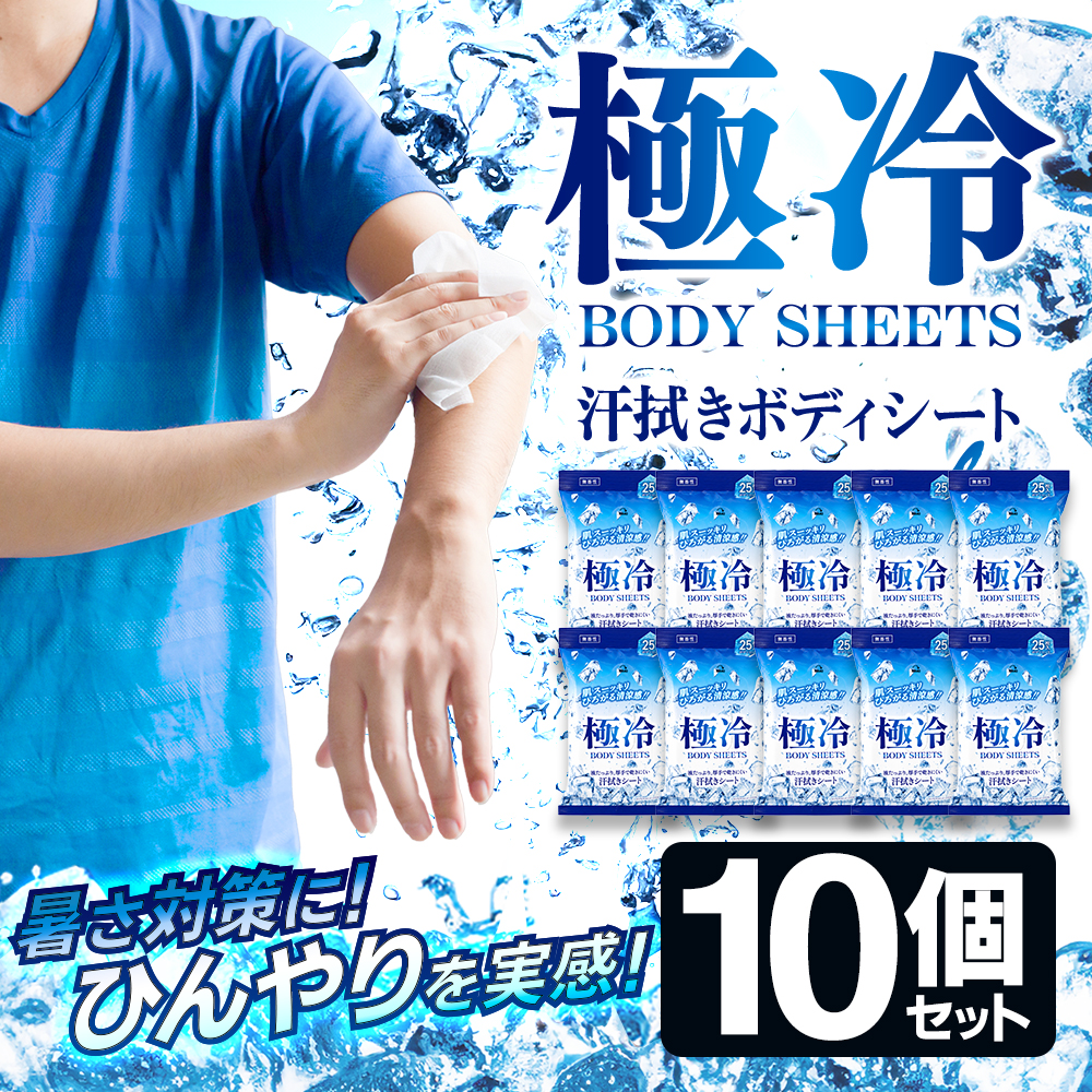 10個セット】ボディシート ひんやり 汗拭きシート 厚手 大量250枚 保湿