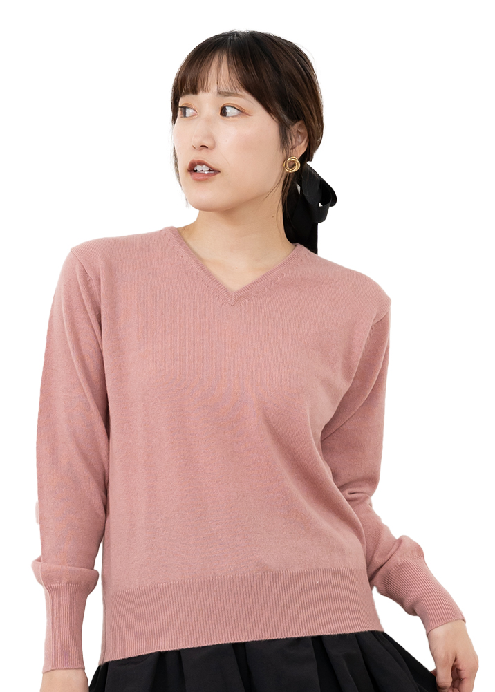 【送料無料】【カシミヤ１００％試験鑑定証明済】レディース　Ｖネック　無地　長袖　ニット　婦人　セーター　M/L 送料無料】【カシミヤ100％試験鑑定証明済】レディース V