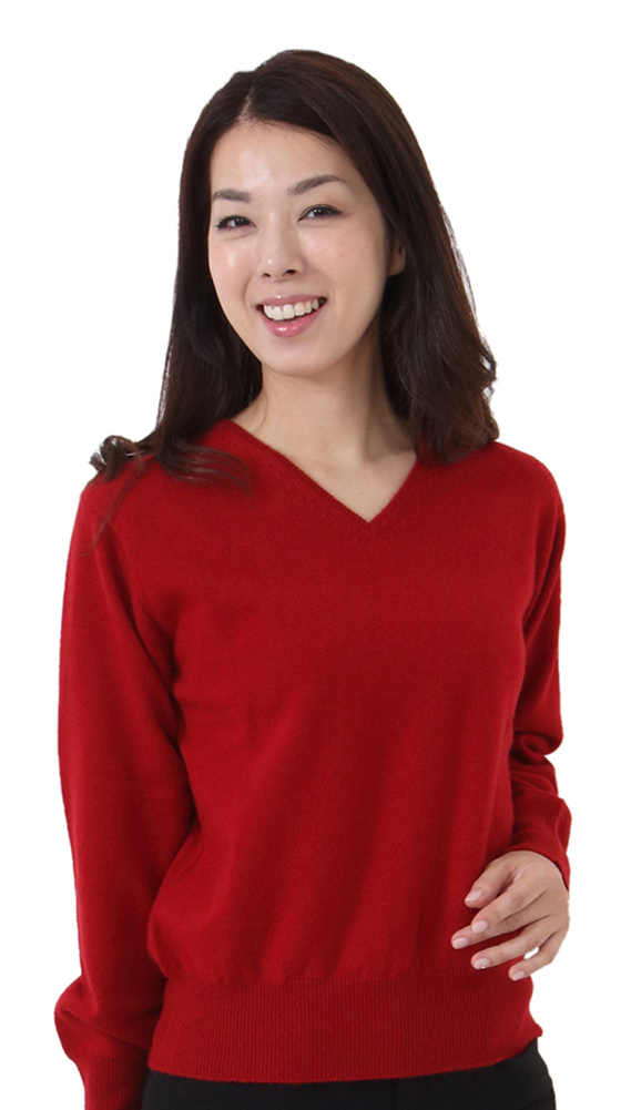 【送料無料】【カシミヤ１００％試験鑑定証明済】レディース　Ｖネック　無地　長袖　ニット　婦人　セーター　M/L 送料無料】【カシミヤ100％試験鑑定証明済】レディース V
