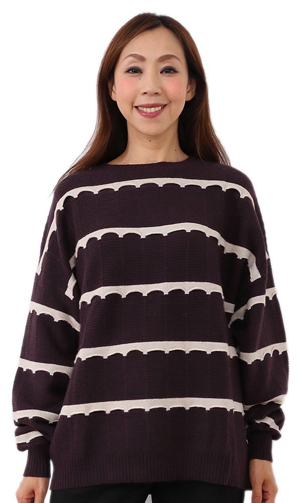 【カシミヤ１００％試験鑑定済】【送料無料】カシミヤ１００％ボーダーハイネックセーター(M〜L)(1475) 送料無料】【カシミヤ100％試験鑑定証明済】レディース