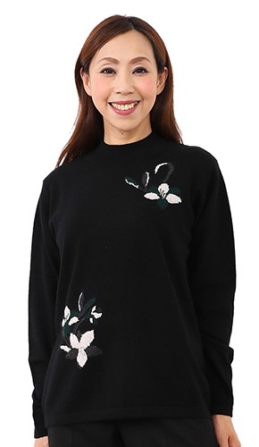 【カシミヤ１００％試験鑑定済】【送料無料】カシミヤ１００％ハイネック花柄セーター(M〜L)(1705) カシミヤ100％試験鑑定済】【送料無料】カシミヤ100