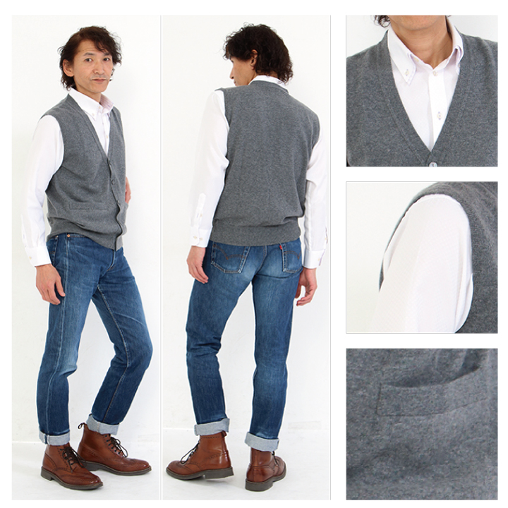 送料無料】【カシミヤ100％試験鑑定証明済】メンズ V首 ボタン