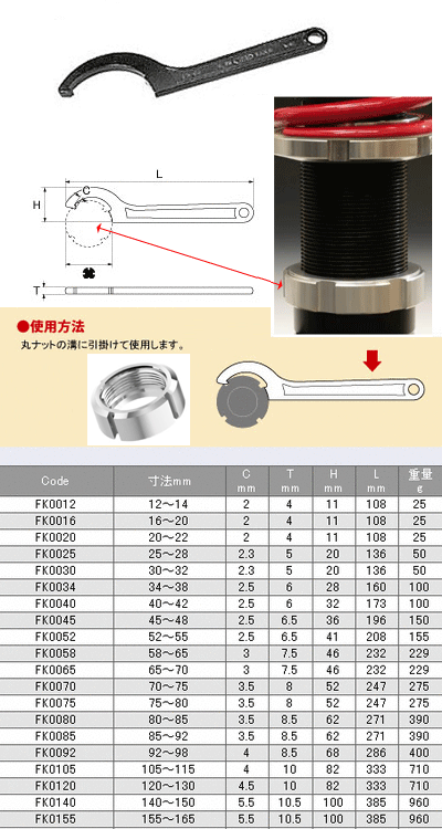 スパナ 旭金属工業 在庫数1 ASAHI FK34 フックスパナ 34-38φ ASH アサヒ
