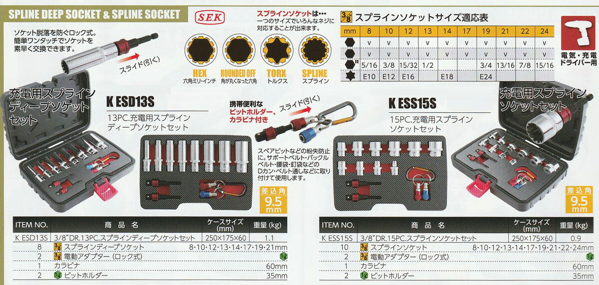 スプラインディープソケットセット ESD13S 1セット スエカゲツール　リサイクルショップ宮崎屋　佐土原店　23.1.7ｋ Amazon.co.jp: SEK(スエカゲ) 充電用スプラインディープソケットセット