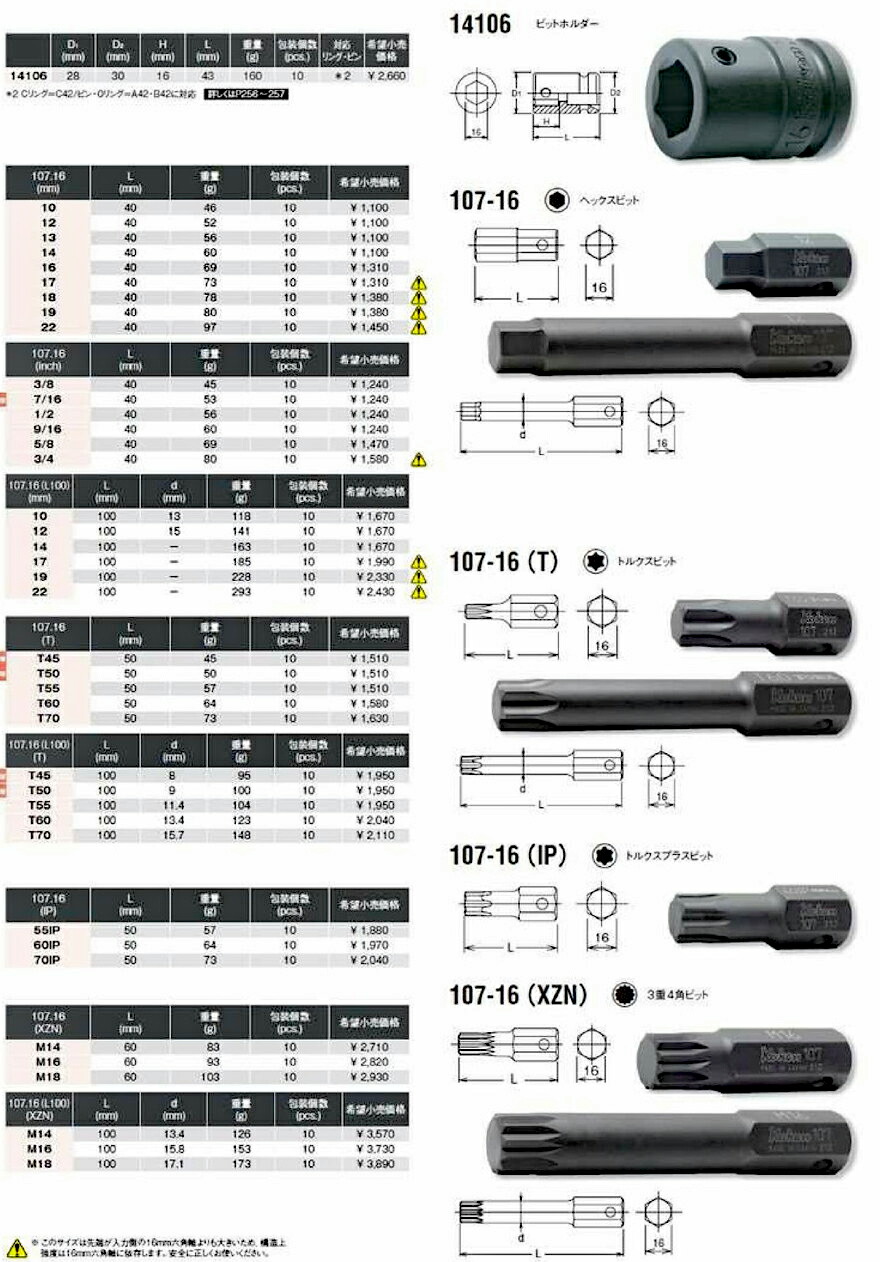 Ko-ken 107-16-19 ヘックスビット 全長40mm 19mm コーケン/山下