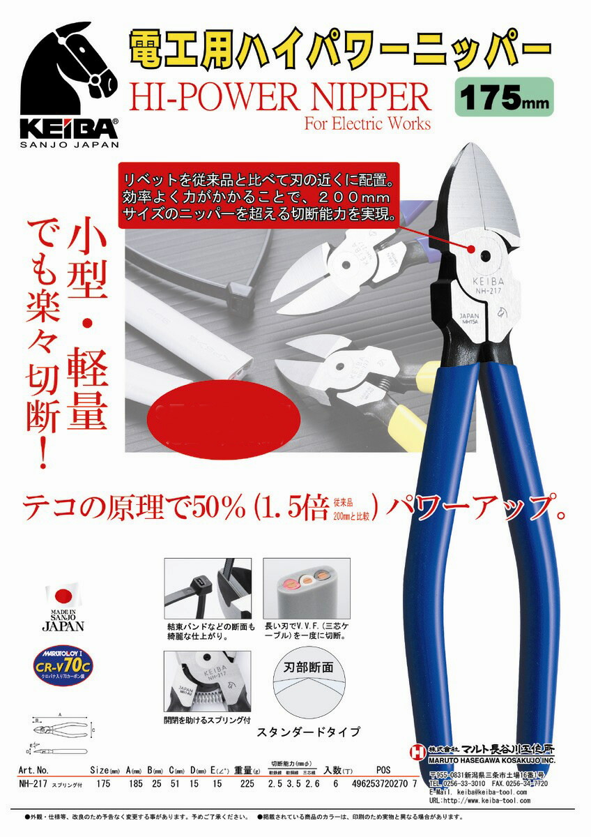 KEIBA 在庫あり NH217 電工 ハイパワーニッパー スタンダード