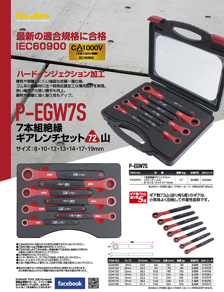 スエカゲツール＞直送品 Pro-Auto P-EGW7S 7本組絶縁ギアレンチセット