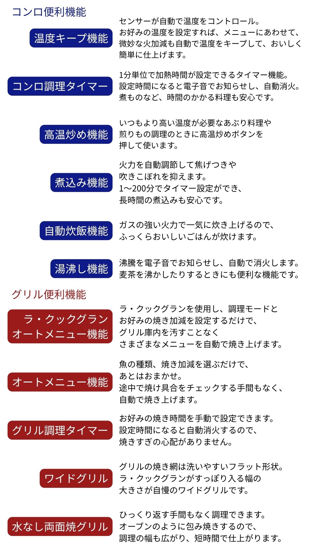フェイシスグランド コンロ・グリル便利機能 自動調理 温度キープ ラ・クックグラン