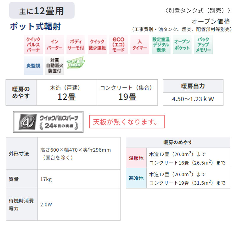 煙突式ストーブ コロナ 煙突式 ポット式 石油ストーブ Vシリーズ 煙突式輻射 輻射 灯油 ストーブ 暖房機 寒冷地用 タンク別置き 主に12畳用 SV-V4523M  : sv-v45--m : I-TOP Yahoo!店 - 通販 - Yahoo!ショッピング