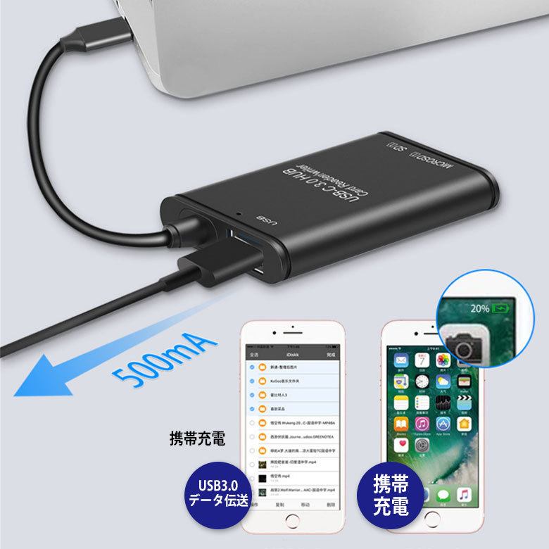 3in1 USB 3.0 タイプ C アダプタ ハブ Type C HUB