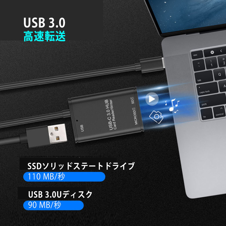 3in1 USB 3.0 タイプ C アダプタ ハブ Type C HUB