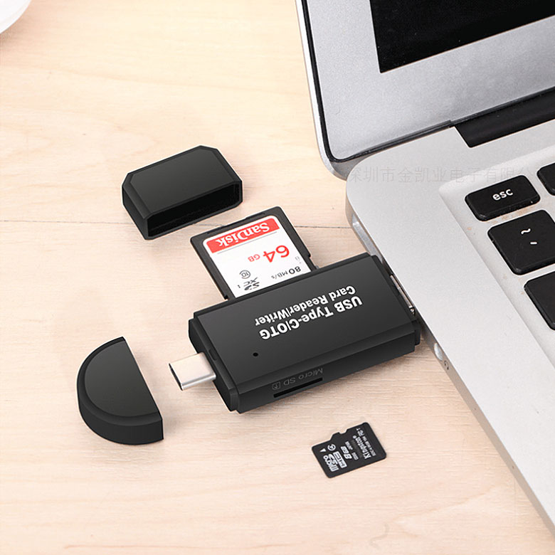 MicroUSB + USB Type-C OTG カードリーダー TF SD デュアル