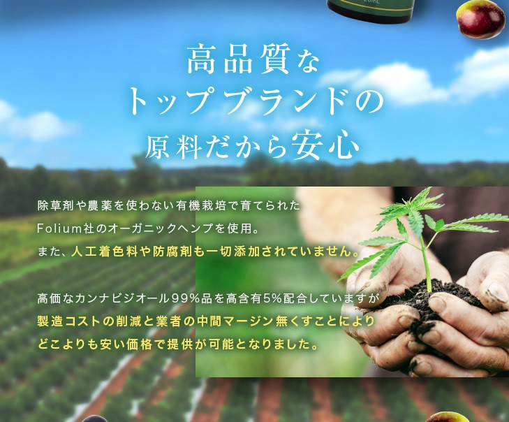 CBDオイル（100%オーガニック） 20ml 【高濃度5%配合 CBD 1000mg