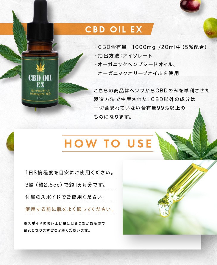 CBDオイル（100%オーガニック） 20ml 【高濃度5%配合 CBD 1000mg