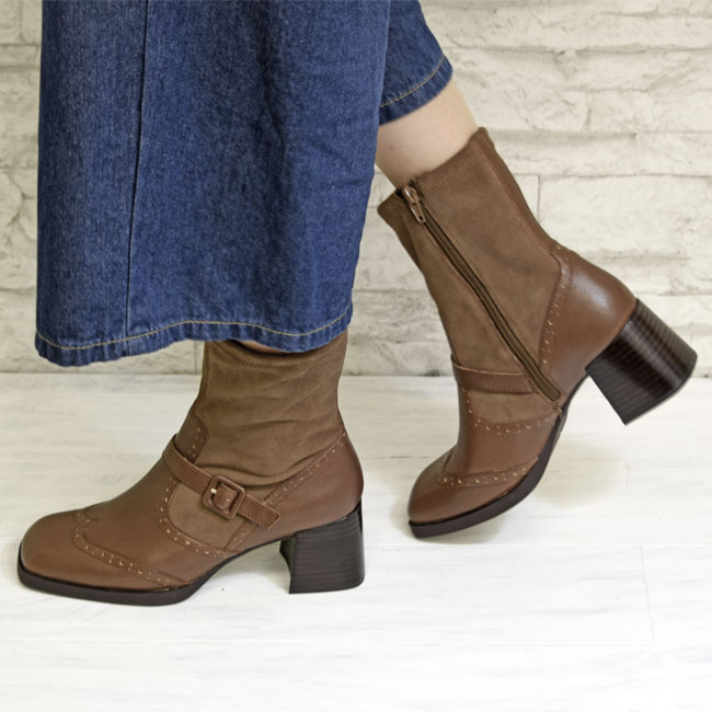 あしながおじさん 厚底ブーツ ウイングチップブーツ 本革 レザー