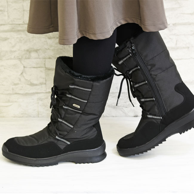 スノーブーツ　ボアブーツ レディース rain tex レインテックス 防寒 防水 ミドル丈 レディース ブラック 3180003 (予約)は3〜5営業日後の出荷です。 ブーツ レディース 厚底 ブラック 黒 スノーブーツ ボアブーツ rain