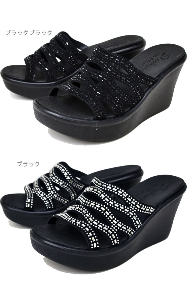 【ほぼ未使用】スケッチャーズ　サンダル ブラック 25cm ウェッジソール　厚底 SKECHERS（スケッチャーズ） 厚底サンダル ミュール レディース