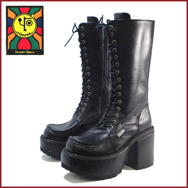 【中敷オマケ付】 YOSUKE U.S.A ヨースケ パンク＆ロックテイストレースアップ厚底ブーツ 2600810 送料無料 ※1〜5営業日後の出荷です。 YOSUKE（ヨースケ） 厚底 ブーツ パンク ロック レースアップ 2600810