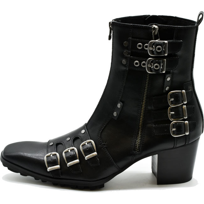 YOSUKE ヨースケ ヒールブーツ ショートブーツ ロングノーズ メンズ チゼルトゥ 厚底ブーツ 型押し 3300062 YOSUKE（ヨースケ） メンズ ブーツ スニーカー 厚底 ブラック 黒