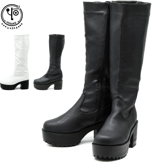 YOSUKE（ヨースケ） ブーツ レディース 厚底 ブラック 黒 ロングブーツ