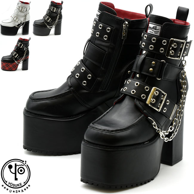 YOSUKE（ヨースケ） ブーツ レディース 厚底 ブラック 黒 ベルテッド
