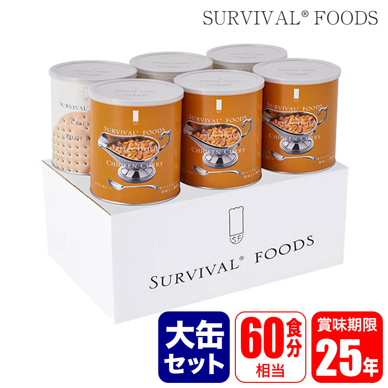 サバイバルフーズ 25年保存食 クラッカー&チキンカレー 大缶 6缶セット