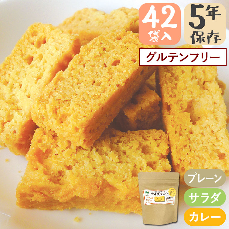 5年保存 ライスラスク バラエティセット 42袋入り プレーン サラダ カレー 岐阜県産ハツシモ米使用 お米からつくったやさしいおやつ GDX4081