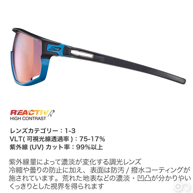 Julbo ジュルボ サングラス RUSH ラッシュ Reactiv 1-3 HIGH CONTRAST Blue/Black 調光 ランニング サイクリング 自転車 ロード 太陽光 J5343412_3